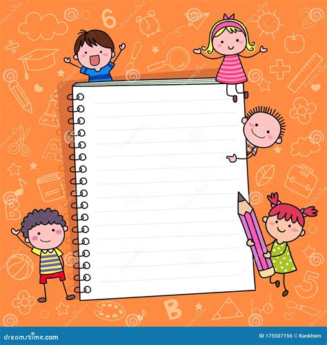 Vector of Back To School Background Template with Notebook and Kids ...