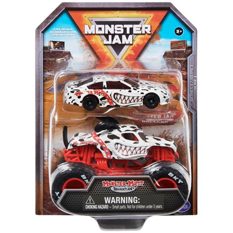 Monster Jam Die-Cast Monster Mutt Dalmatian Truck and Race Car Set ...