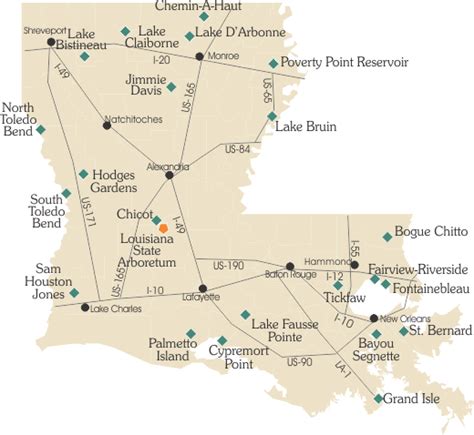 Parks & Historic Sites Map | State parks, State park camping, Louisiana ...