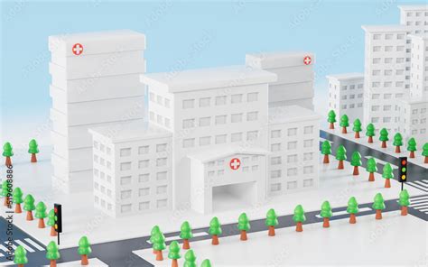 White hospital building and city background, 3d rendering. Stock ...