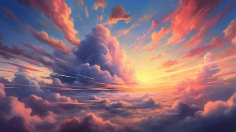 Premium AI Image | A painting of a sunset with clouds in the sky