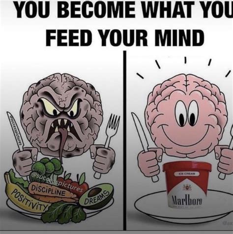 two cartoon images with the words you become what you feed your mind ...