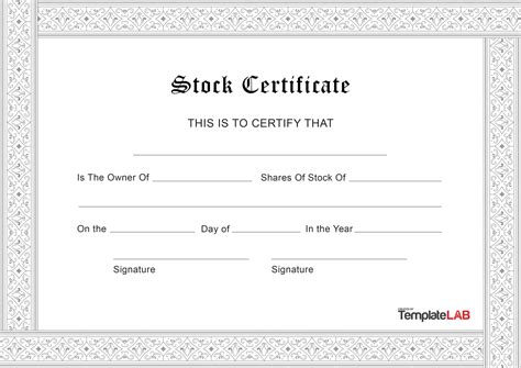 Blank Stock Certificate Template