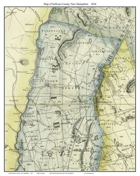 Sullivan County New Hampshire 1816 - Old Map Custom Print - Carrigain ...