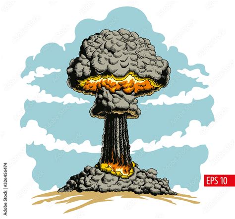 Nuclear explosion. Atomic bomb mushroom cloud vector Illustration ...