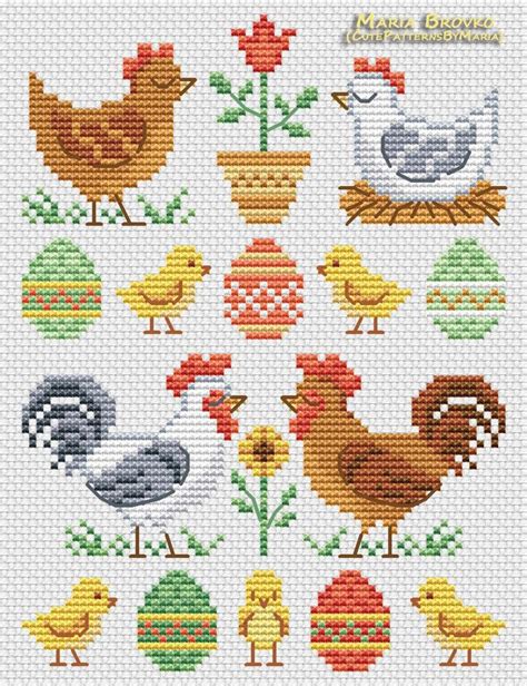 Cross Stitch Pattern "Rooster and Chicken Sampler" DMC Cross Stitch ...