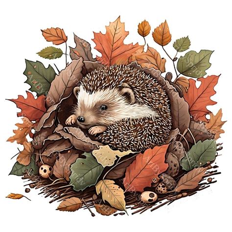 hedgehog in leaf pile png in 2023 | Hedgehog illustration, Hedgehog ...