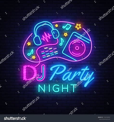 DJ Music Party neon sign vector design template. DJ Concept of music ...