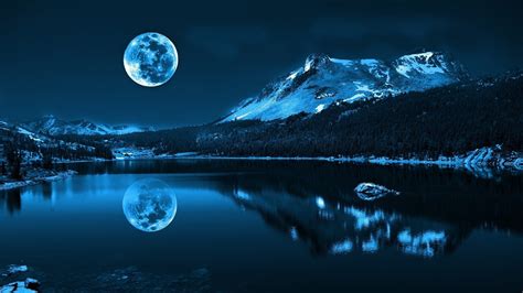 Wallpaper : 1920x1080 px, blue, forest, lake, landscape, Moon ...