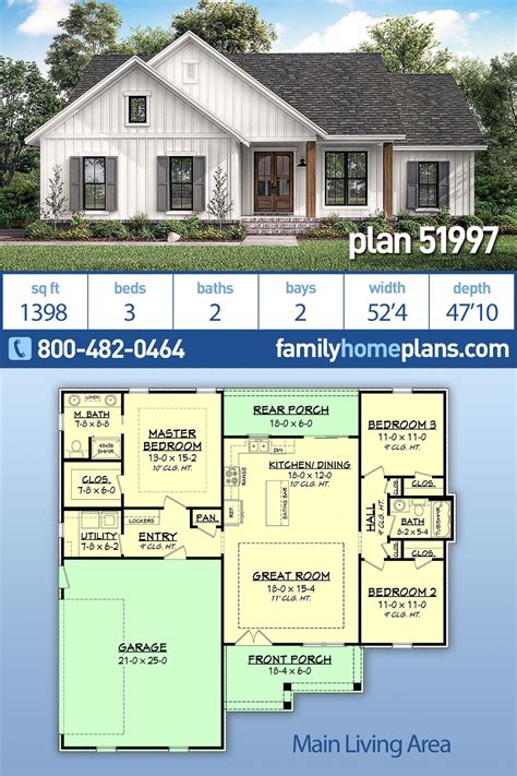 Small country home plan with just under 1400 sq ft. This 3 bed and 2 ...