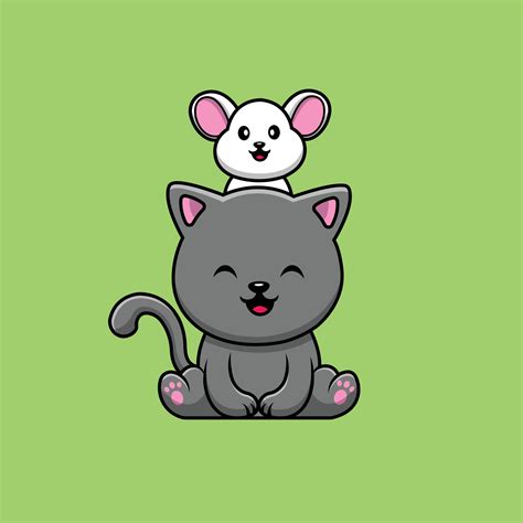 Cute Cat With Mouse Cartoon Vector Icon Illustration. Animal Icon ...