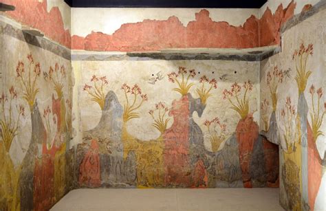 The famous Minoan Spring Fresco, Akrotiri, Thera (Santorini), 16th ...