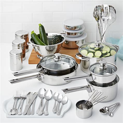 Mainstays Stainless Steel 52 Piece Cookware Set, with Kitchen Tools and ...