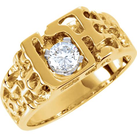 14k Yellow Gold Mens Nugget Solitaire Diamond Ring Band 1/2 ctw ...