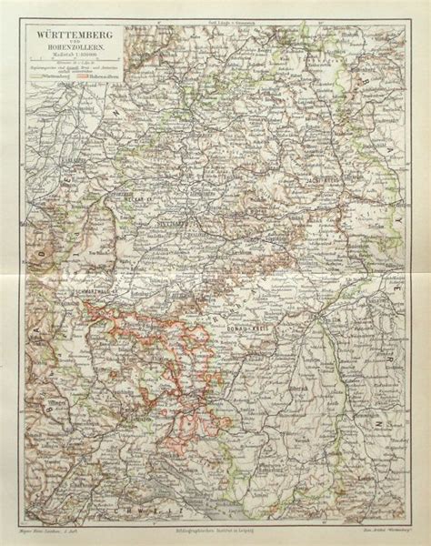 Wurttemberg state map original 1895 historical by PaperThesaurus