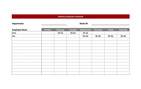 Printable Staff Schedule Template