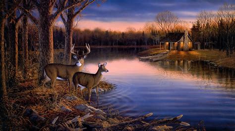 Download Tranquil Deer Hunting Painting Art Wallpaper | Wallpapers.com