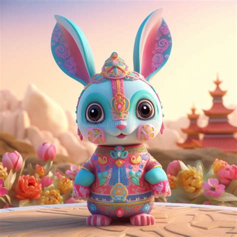 Chinese Rabbit Anime 3d Illustration in Mexican Folklore Style Stock ...