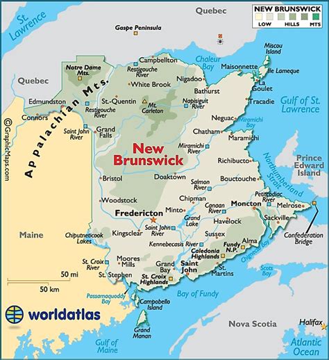 New Brunswick Canada Large Color Map