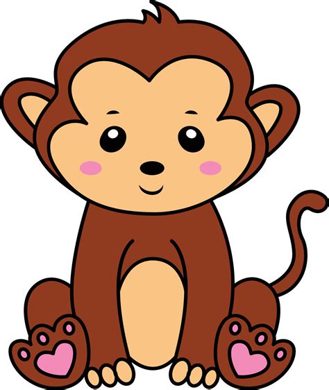 Baby Monkey Cartoon Drawing, Baby Monkey Cute Illustration Free Vector ...