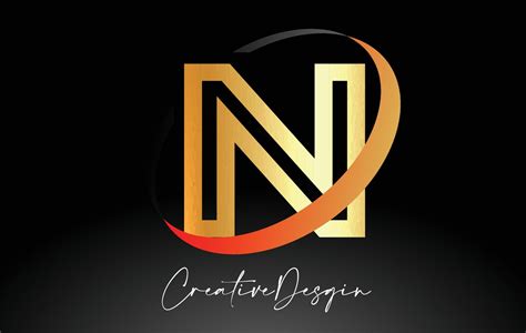 Outline Letter N Logo Design in Black and Golden Colors Vector Icon ...