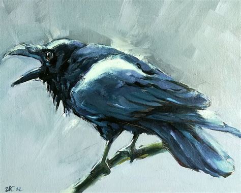 Raven Crow Painting Original Black Bird Canvas Art Painting by Zhanna ...