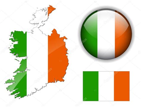 Ireland flag, map and glossy button. — Stock Vector © cobalt88 #2490976