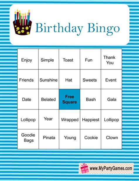 Free Printable Birthday Bingo Game in Blue Color | Free birthday ...