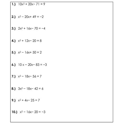 Quadratic Equation Worksheet with Solution | Quadratic Equation