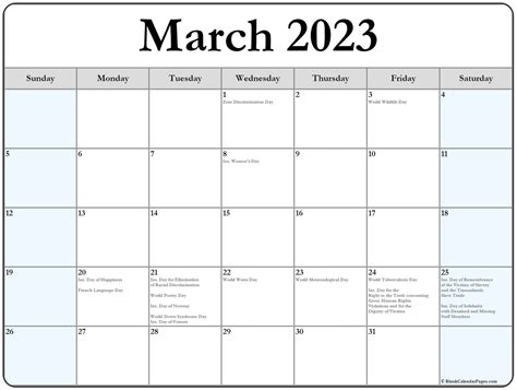 Printable March 2023 Calendar With Holidays