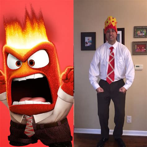 a man standing next to a cartoon character wearing a red tie and headgear