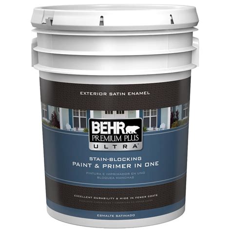 BEHR Premium Plus Ultra 5 gal. Ultra Pure White Satin Enamel Exterior ...