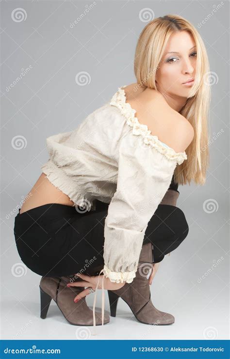 Young Beautiful Girl Crouch Stock Photo - Image of isolated, innocent ...