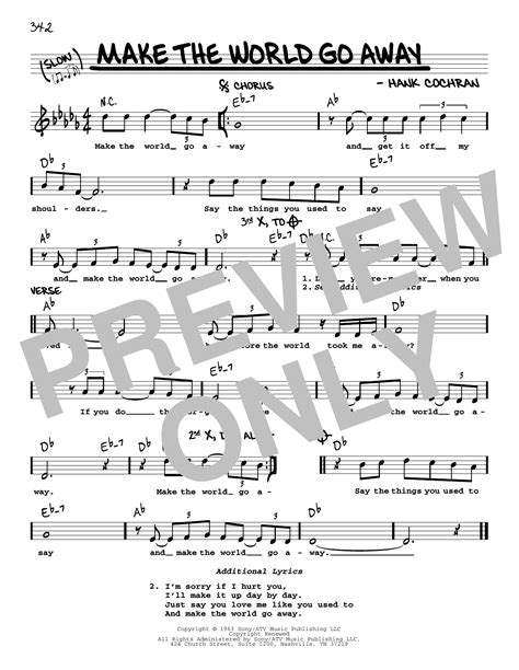 Make The World Go Away by Eddy Arnold Sheet Music for Real Book ...