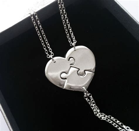 3 Piece Heart Puzzle Necklace Puzzle Heart Necklaces For 3