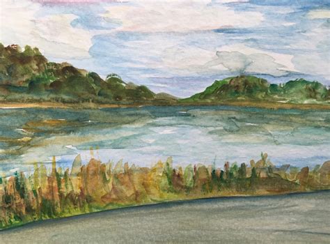 Original watercolor Maine coast view from the road | Etsy