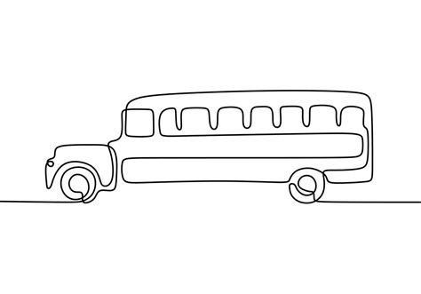 School bus, one line drawing. Continuous single hand drawn of vehicle ...