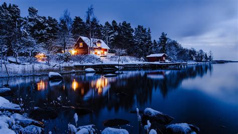 night, Cabin, Sweden, Snow, Winter, Landscape, Space Wallpapers HD ...