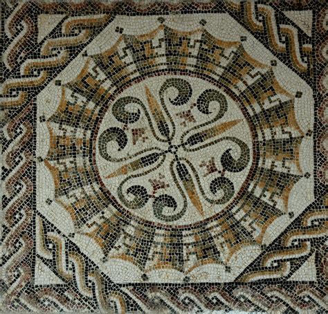 An ancient Roman mosaic in El Jem Museum in Tunisia. [square and ...