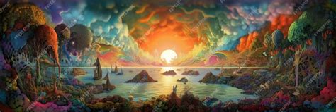 Premium AI Image | A painting of a sunset with a colorful sky and clouds.