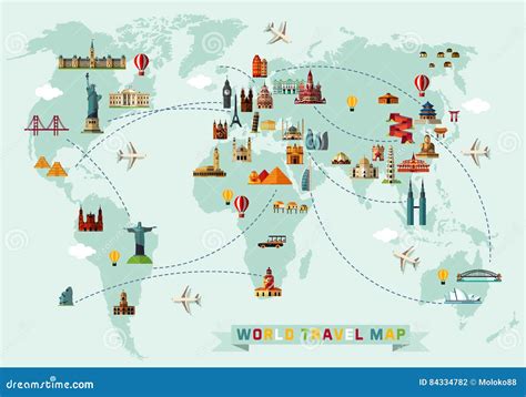 Map Of The World And Travel Icons. Illustration 84334782 - Megapixl