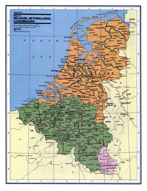 Detailed political and administrative map of Belgium, Netherlands and ...