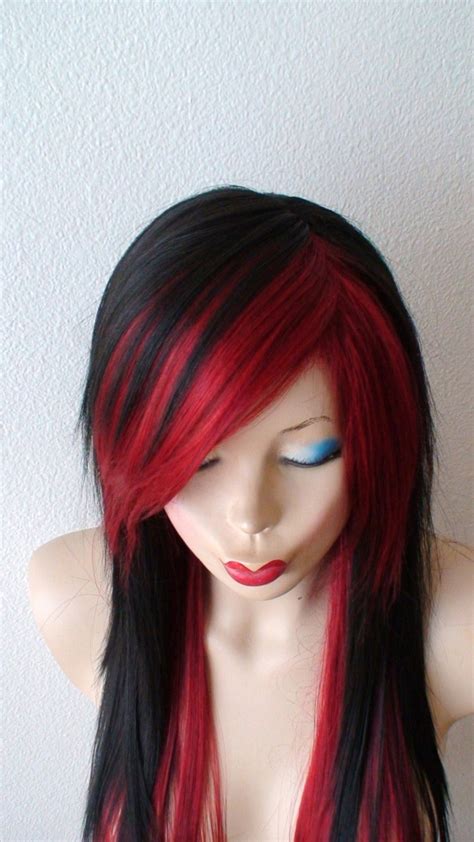 Black /Wine red Scene wig. Emo wig. Scene hair. Emo hair. Long | Etsy