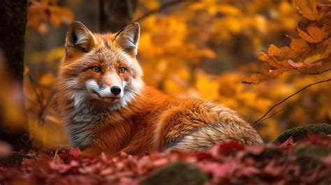 Red Fox Sitting In Piles Of Leaves In Autumn Wallpapers Background, A ...