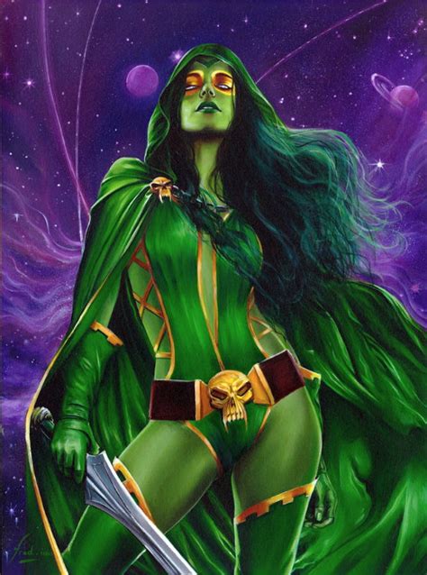 MARVEL UNBOUND BASE CARD #31 ORIGINAL ART: GAMORA, in fred ian's UPPER ...