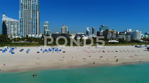 an aerial view of the beach and city skyline in miami, florida stock ...