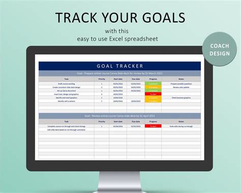 Goal Planner Spreadsheet for Excel, Goal Tracker, Printable Goal ...