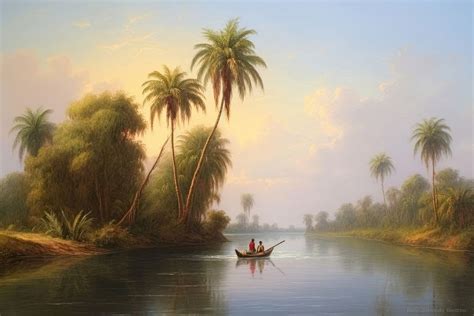 Nile river painting landscape outdoors. | Free Photo Illustration ...