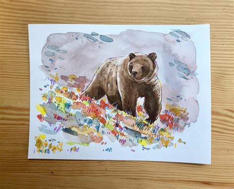 Brown Bear, watercolor and colored pencil : r/Illustration