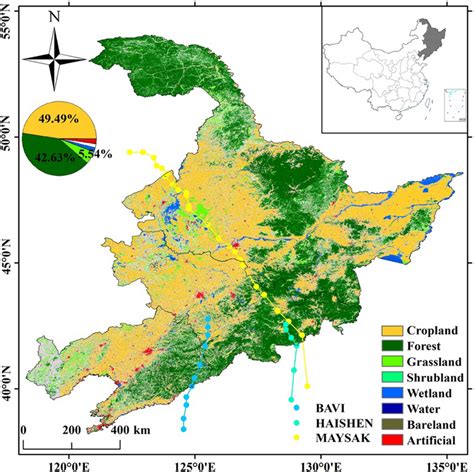 A map of land-use types in the Northeast China in 2020 based on ...